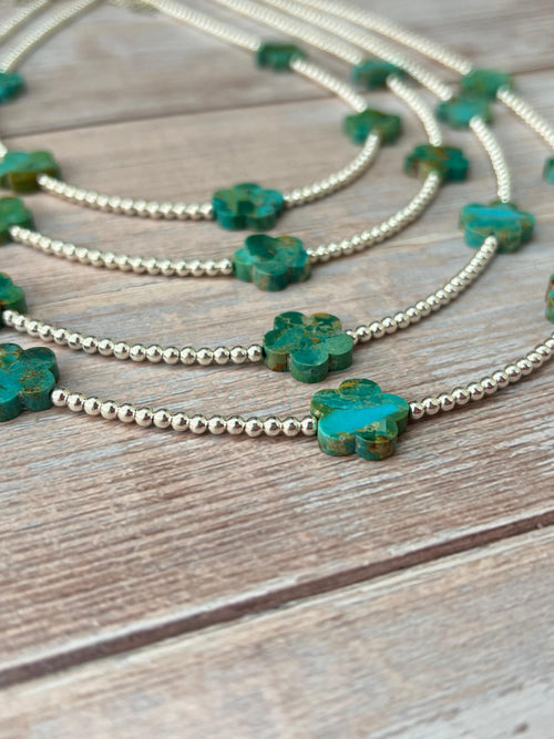 Handmade Sterling Silver Kingman Turquoise Beaded Flower Necklace