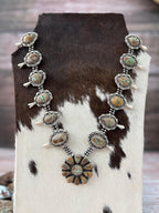 Handmade Sterling Silver Royston Ribbon Turquoise Beaded Squash Blossom Necklace with Signed Nizhoni