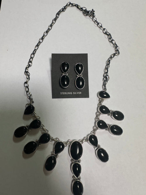 Handcrafted Sterling Silver & Black Onyx Necklace and Earring Set by Lucian Koinva