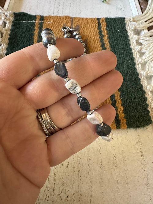 Handcrafted Pearl Sterling Silver & White Buffalo Beaded Necklace 14-20 Inch