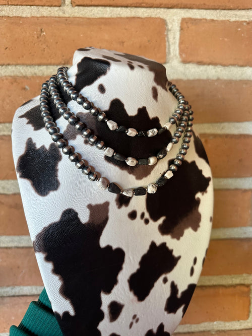 Handcrafted Pearl Sterling Silver & White Buffalo Beaded Necklace 14-20 Inch