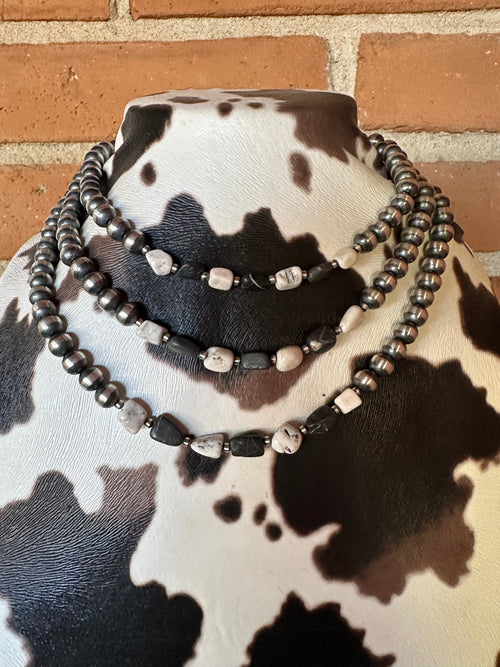 Handcrafted Pearl Sterling Silver & White Buffalo Beaded Necklace 14-20 Inch
