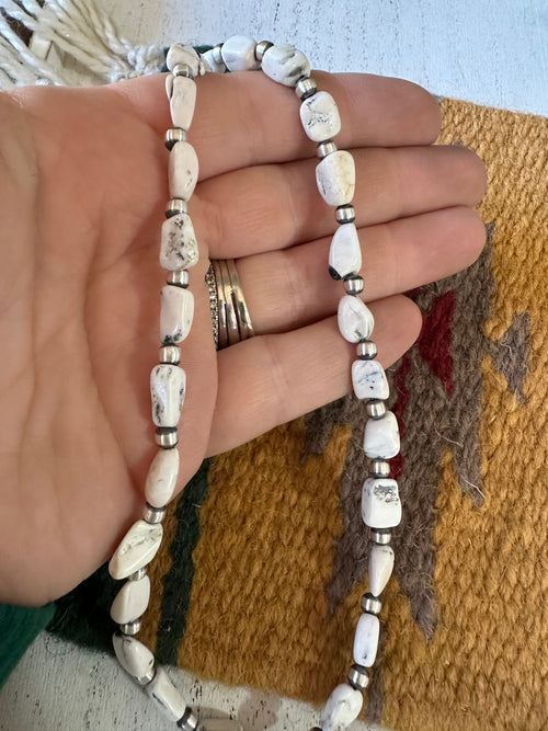 Handcrafted Beautiful Sterling Silver & White Buffalo Beaded Necklace 16-20 Inch