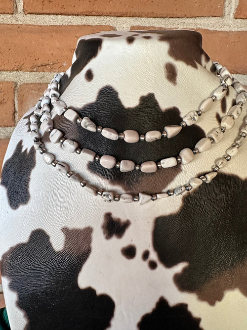Handcrafted Beautiful Sterling Silver & White Buffalo Beaded Necklace 16-20 Inch