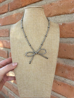 Handcrafted Made 4-8mm Sterling Silver Pearl Beaded Bow Tie Necklace 16 inches long