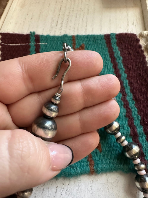 Handcrafted Pink Conch & Sterling Silver Beaded Necklace 18”