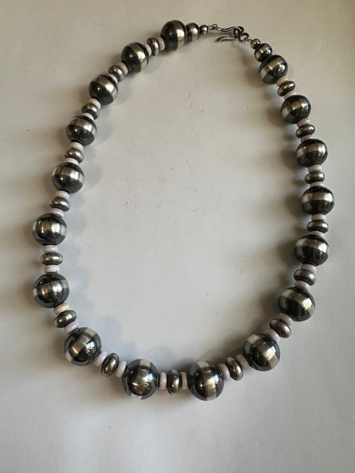 Handcrafted Pink Conch & Sterling Silver Beaded Necklace 18”