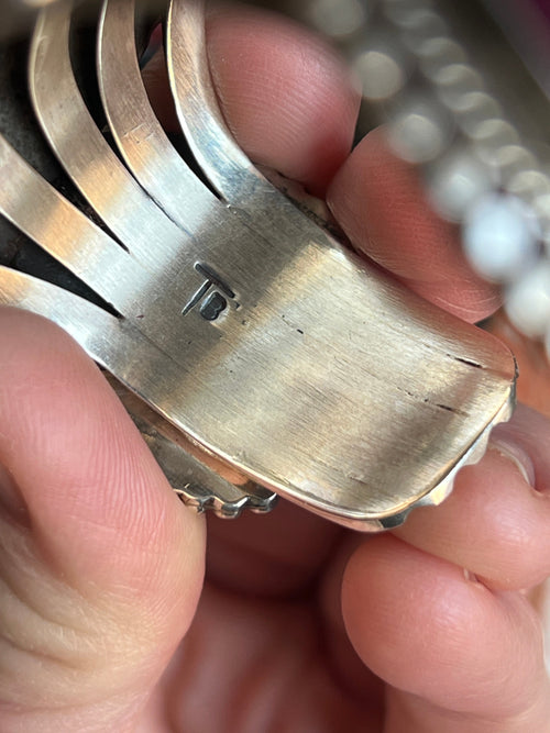 Handcrafted Sterling Silver and Purple Spiny Oyster Shell Cuff Bracelet by Tyler Brown /