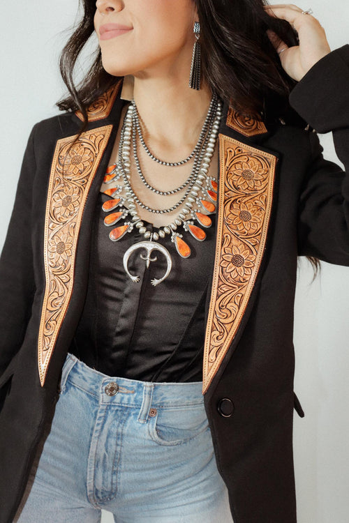 Navajo Orange Spiny And Sterling Silver Squash Blossom Necklace Earrings Set By Selena Warner