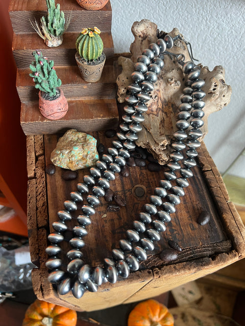 Vinita Cowboy Handcrafted 11.5mm Sterling Silver Saucer Pearl Beaded Necklace, Multiple Lengths