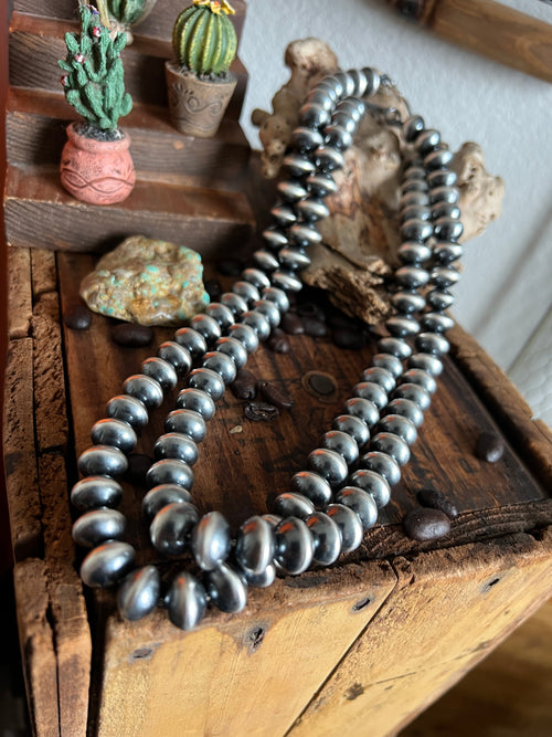 Vinita Cowboy Handcrafted 11.5mm Sterling Silver Saucer Pearl Beaded Necklace, Multiple Lengths