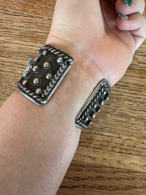 Navajo Old Pawn Natural Kingman Turquoise & Sterling Silver Cuff Bracelet /