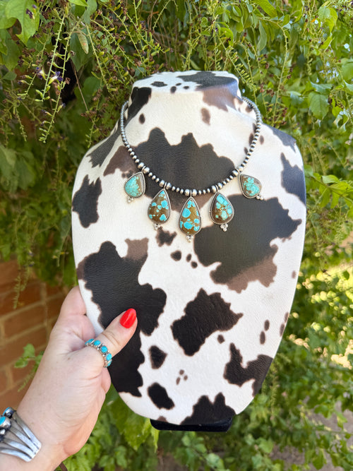 Handmade Sterling Silver Number 8 Turquoise Beaded Necklace Signed Nizhoni