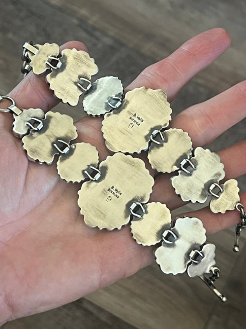 Stunning Sterling Silver, Sonoran Mountain Turquoise and Spiny Oyster Shell Cluster Link Bracelets by Diane Wylie