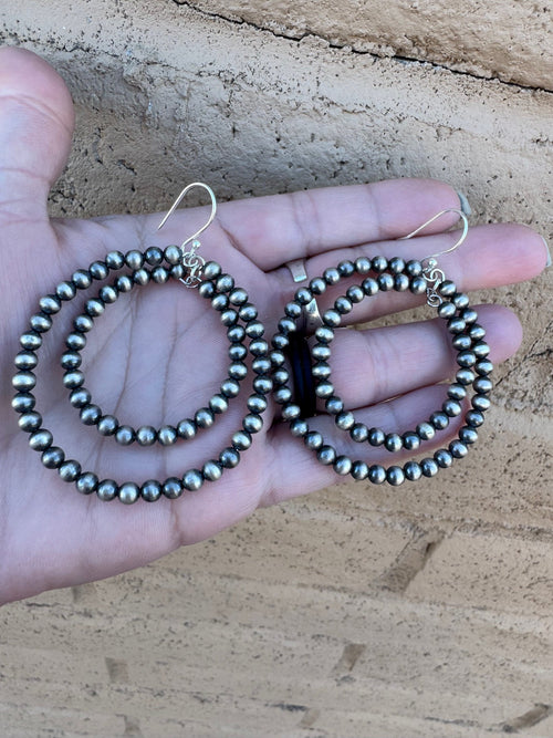 Handmade Sterling Silver Pearl Beaded Dangle Hoop Earrings Marie’s fav