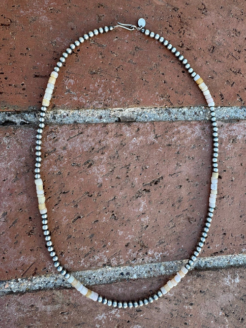 Handcrafted Pink Conch & Sterling Silver 4mmmm Beaded Necklace 20"