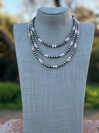 Handcrafted Pink Conch & Sterling Silver 6mm Beaded Necklace