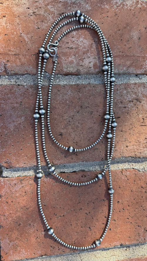 Handcrafted Sterling Silver Pearl 3-8mm Beaded Necklace 62"