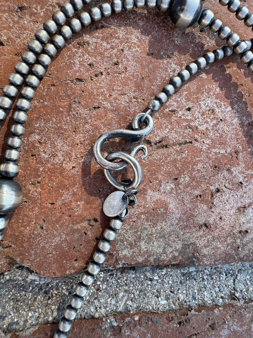 Handcrafted Sterling Silver Pearl 3-8mm Beaded Necklace 62"
