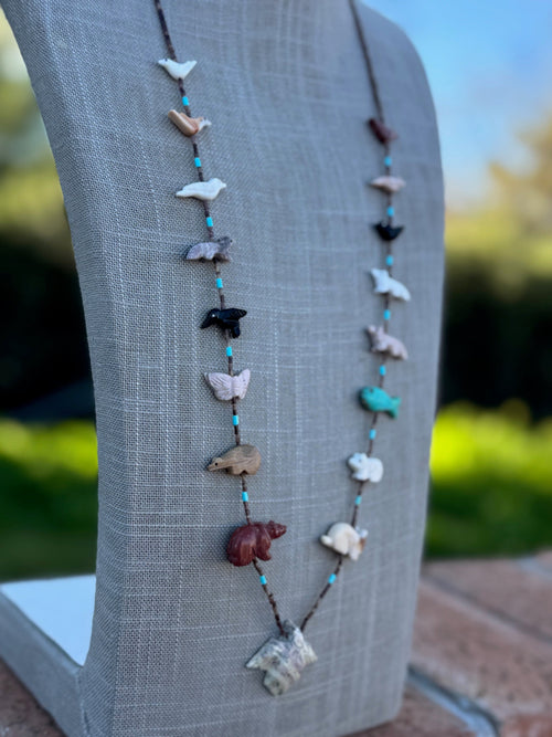 Handcrafted Sterling Silver & Beaded Fetish Necklace 30"