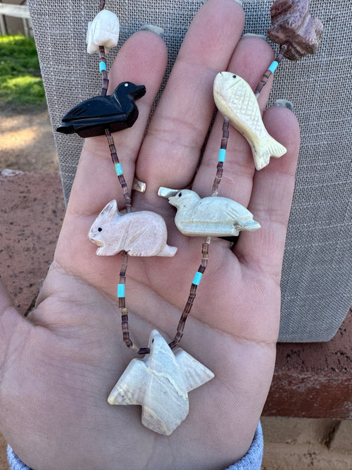 Handcrafted Sterling Silver & Beaded Fetish Necklace 30"