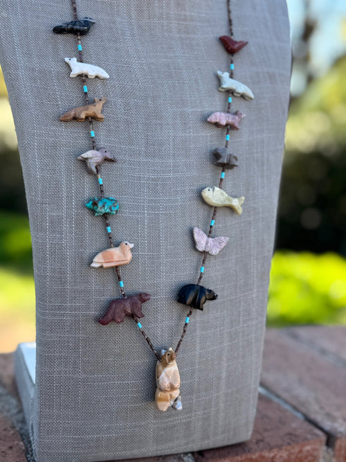 Handcrafted Sterling Silver & Beaded Fetish Necklace 30"