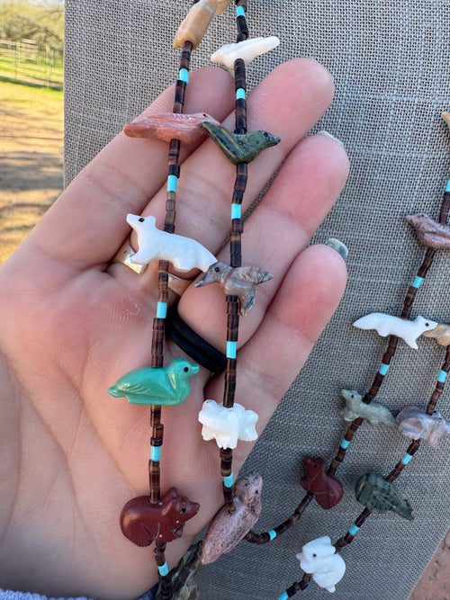 Handcrafted Sterling Silver & Beaded Fetish 2 strand Necklace 30"