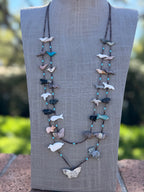 Handcrafted Sterling Silver & Beaded Fetish 2 strand Necklace 30"