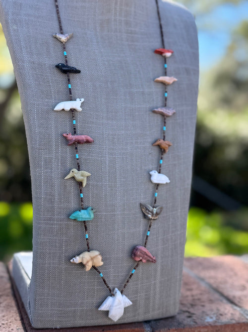 Handcrafted Sterling Silver & Beaded Fetish Necklace 30"