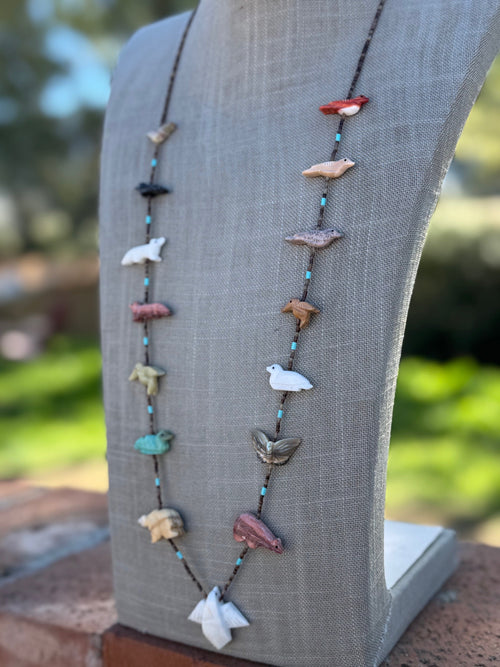 Handcrafted Sterling Silver & Beaded Fetish Necklace 30"
