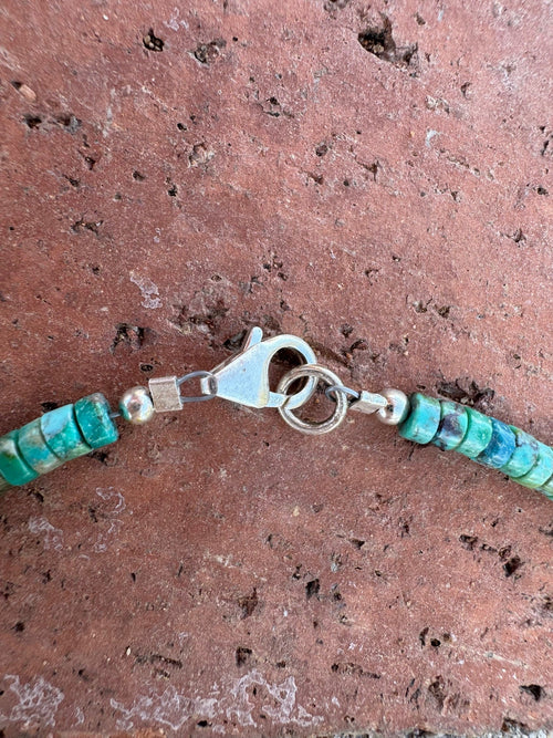 Handcrafted Sterling Silver & Kingman Turquoise Beaded Necklace 18"
