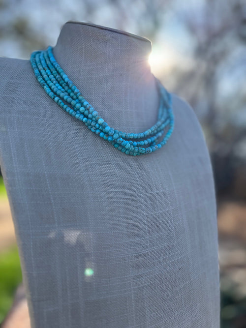 Handcrafted Sterling Silver & Kingman Turquoise Beaded Necklace