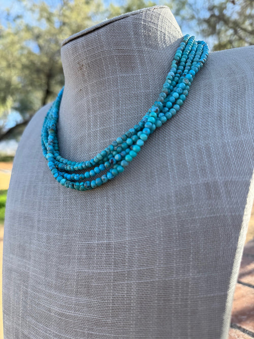 Handcrafted Sterling Silver & Kingman Turquoise Beaded Necklace