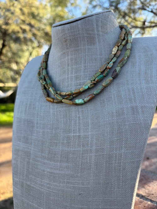 Handcrafted Sterling Silver & Royston Turquoise Barrel beaded Necklace 17"