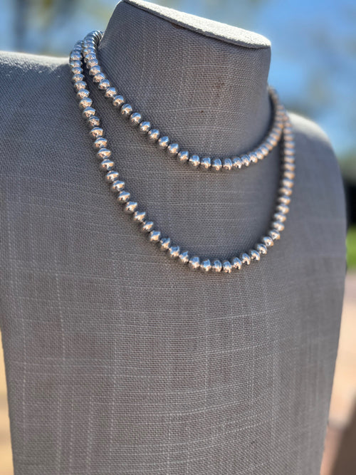 Handmade Sterling Silver Elegant Saucer 8mm Beaded Necklace With Extender