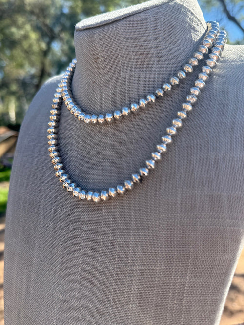 Handmade Sterling Silver Elegant Saucer 8mm Beaded Necklace With Extender