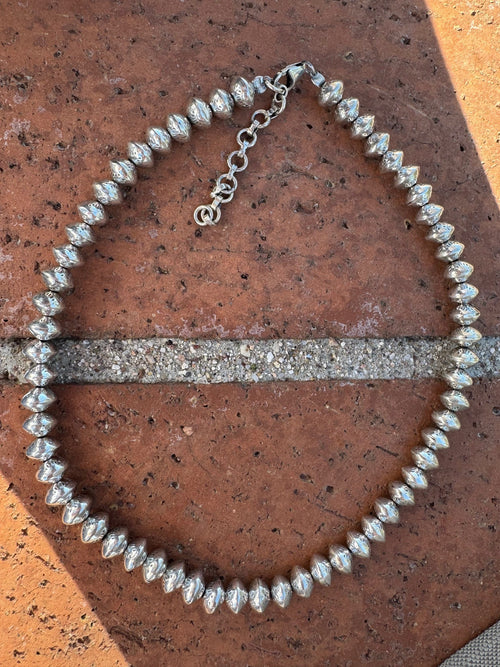 Handmade Sterling Silver Elegant Saucer 8mm Beaded Necklace With Extender