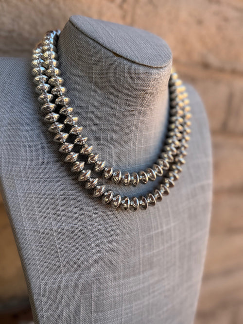 Handmade Sterling Silver Stamped 12mm Beaded Necklace