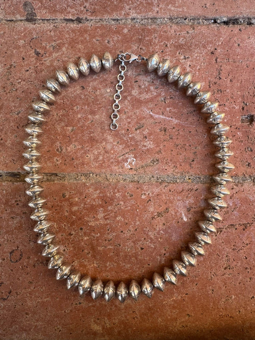 Handmade Sterling Silver Stamped 12mm Beaded Necklace