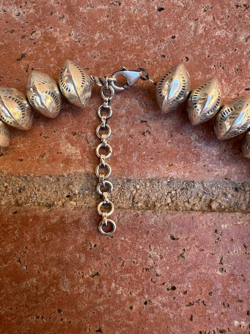 Handmade Sterling Silver Stamped 14mm Beaded Necklace 18"