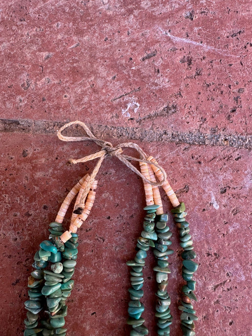 Handcrafted Turquoise & Spiny Triple Jacla Beaded Necklace 24"