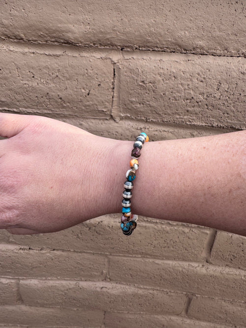 Handcrafted Spice & Sterling Silver 4-6mm Beaded Bracelet 8"