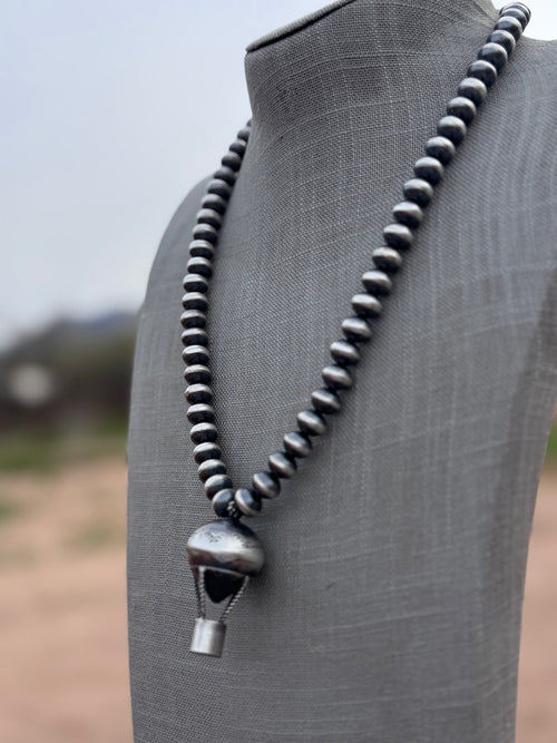 Handcrafted Sterling Silver Pearl Beaded Hot Air Balloon Necklace 22"