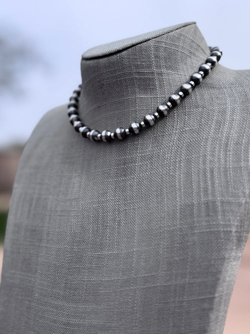 Handcrafted Patterned Sterling Silver Pearl 4-8mm Beaded Necklace