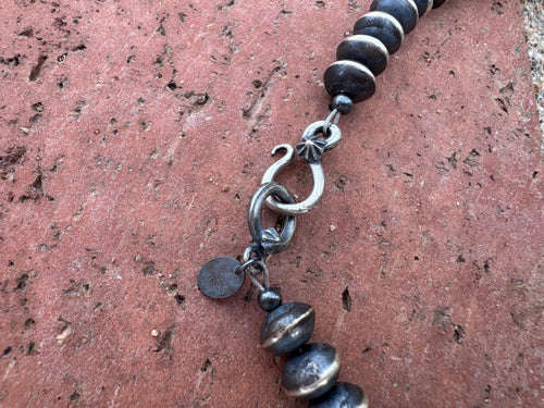 Handcrafted Kingman Turquoise & Sterling Silver Saucer Pearls 6-12mm Beaded Necklace 22"