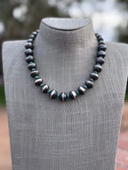 Handcrafted Kingman Turquoise & Sterling Silver Saucer Pearls 8-12mm Beaded Necklace 18"