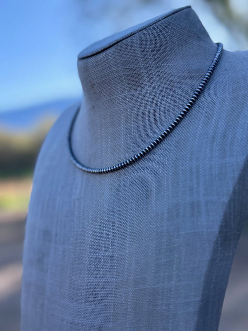 Handmade Sterling Silver 3mm Saucer Beaded Necklace 16"