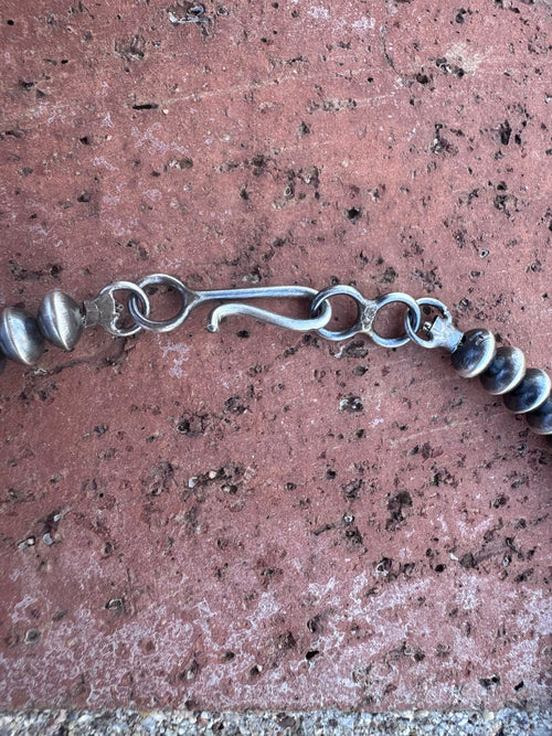 Handcrafted Sterling Silver Barrel & Saucer Beaded Necklace 24"