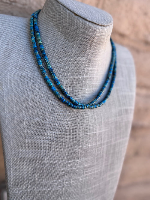 Handcrafted Sterling Silver & Rolled Calsilica Beaded Necklace 17"