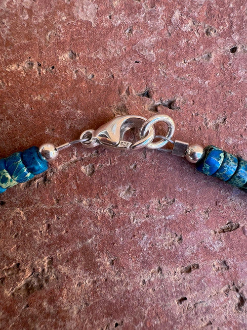 Handcrafted Sterling Silver & Rolled Calsilica Beaded Necklace 17"